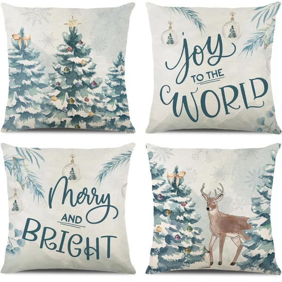 Christmas Decorations - Christmas Pillow Covers 18x18 Set of 4, Holiday Christma - Picture 1 of 4